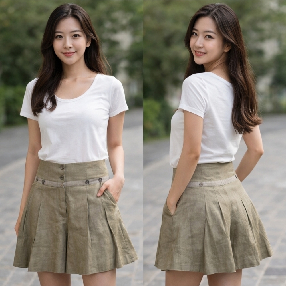 matthew williamson Khaki Linen Cotton Pleated Shorts Skirt Size 6